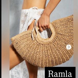 Ramla Bohemian Tan Hobo Straw Bag Half moon  Round Women Handbags Half moon